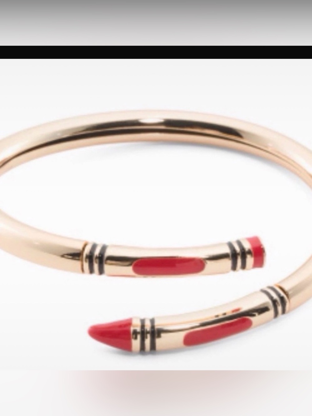 True to Form Gold-tone Open Cuff Red Crayon Bracelet